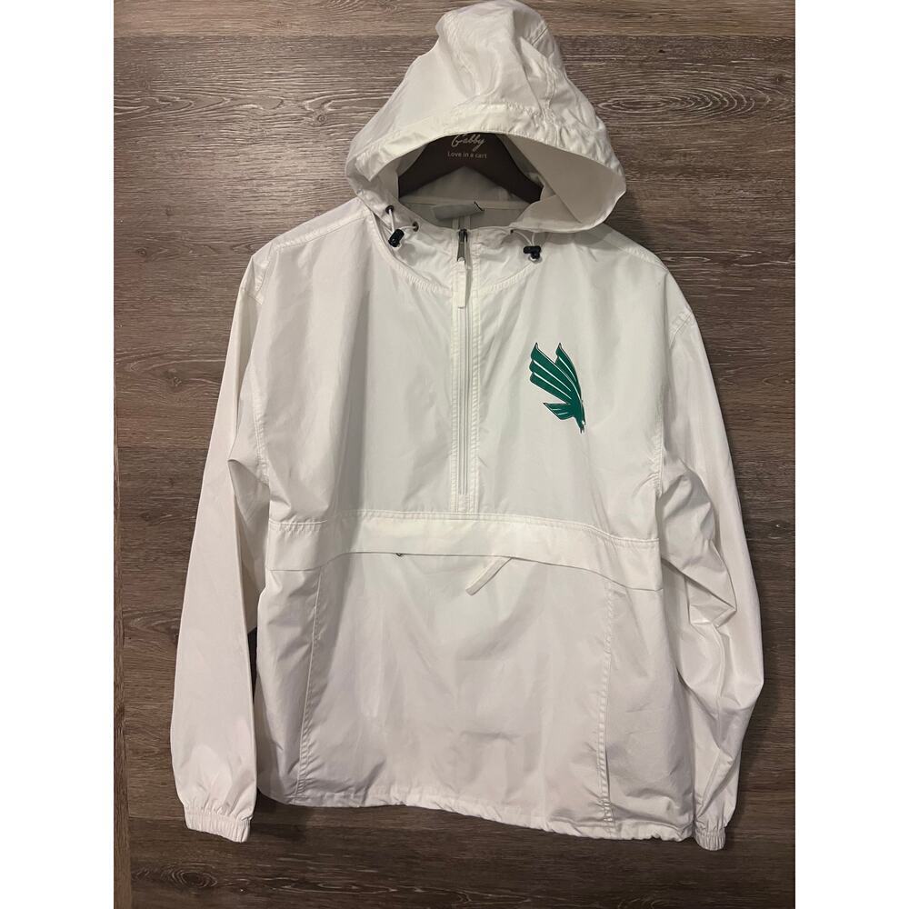 Champion UNT North Texas Rain Jacket White Sz Medium Mean green Hoodie